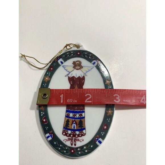 Christmas Ornament Oval Ceramic Angel Stars By Cynthia Madrid Folk Art READ - Picture 5 of 6